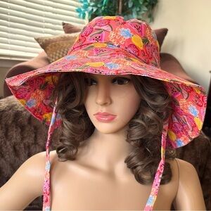 Brand New Steve Madden Large Beach Hat Coral Tropical Fruit Floppy Straps Sun Buy Steve Madden, Steve Madden Womens Braided Sun Hat Online  main image 3
